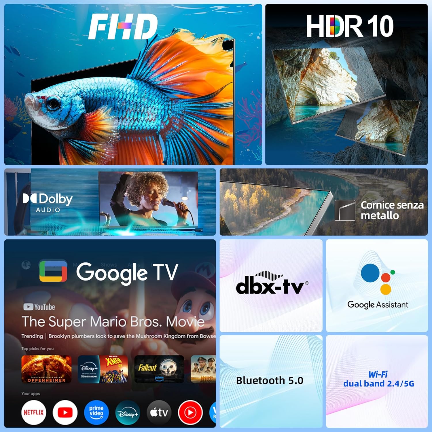 CHiQ TV 40 Inch (100cm) L40M9G, Smart TV, FHD, Google TV, HDR10, DVB-T2, Dolby Audio, Built-in Chromecast, HDMI*3, Frameless in Metal 2025
