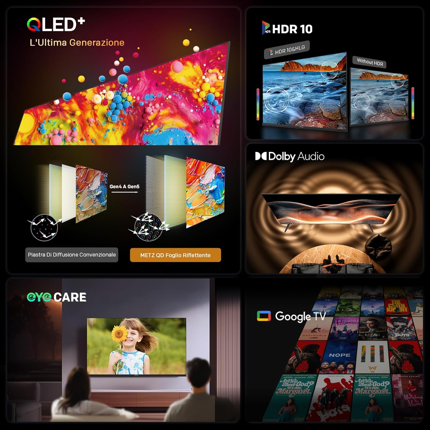 METZ QLED 40 Inch Smart TV FHD MQF7000Z, HDR10, Dolby Audio, Low Blue Light, Google TV, Googlecast, Tuner DVB-T/T2/C/S/S2/Analog