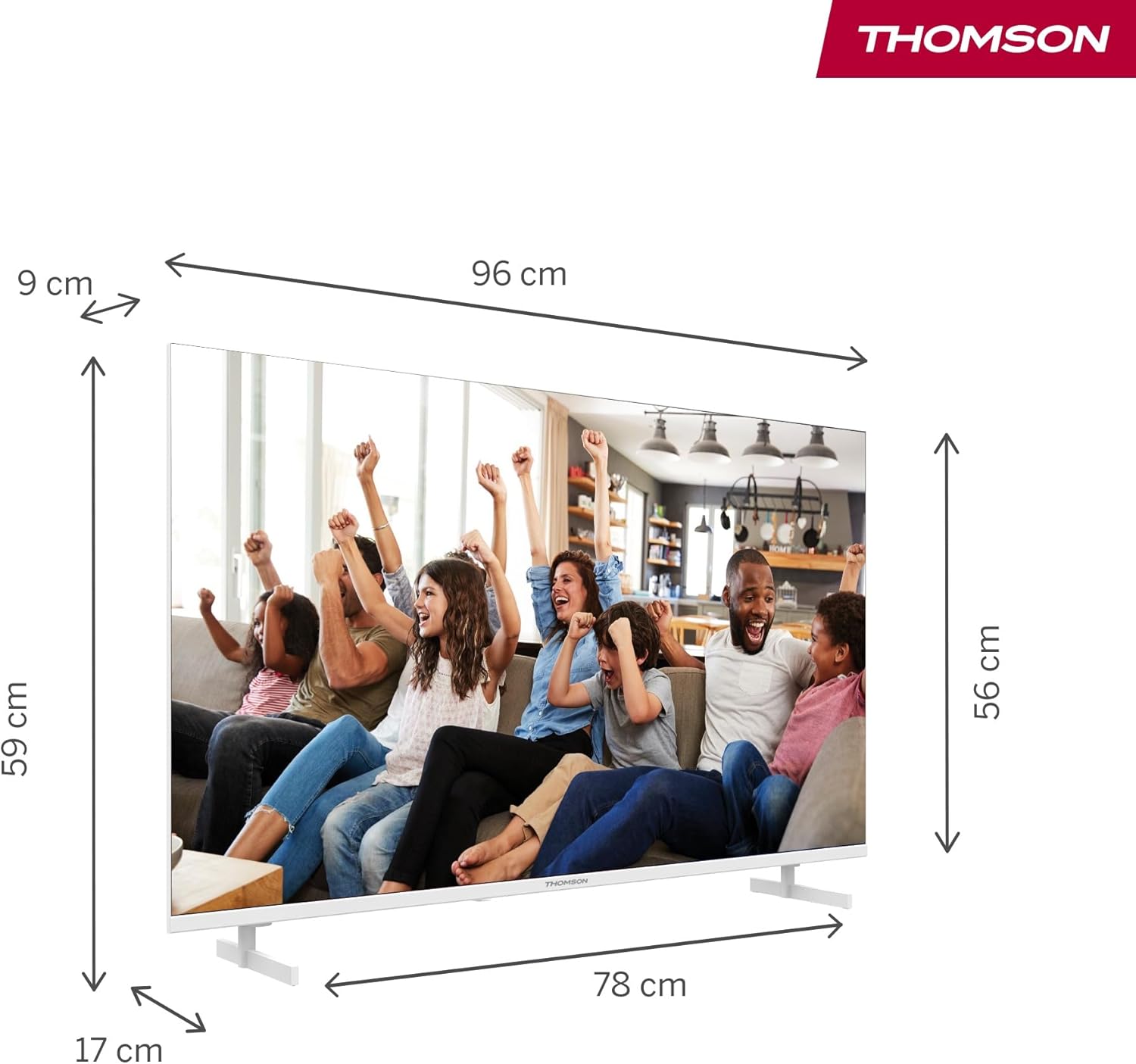 Thomson 43 Inch (109cm) 4K Ultra HD White Smart Google TV, Wi-Fi, Dolby Audio, HDR10, Bluetooth 5.1, Triple-Tuner (Cable/Satellite/Antenna), HDMI, CI+, A+ Panel - 43UG4S14W