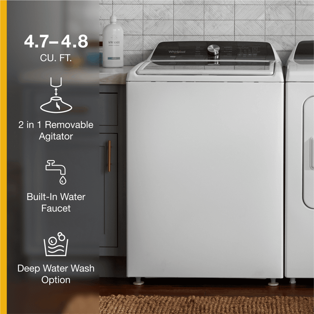 Whirlpool WTW5057LW 4.7 – 4.8 Cu. ft. Top Load Washer w/ Removable Agitator