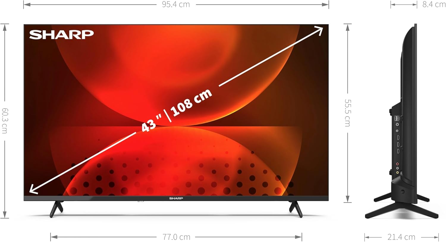 SHARP 43FH2EA - 43 Inch TV Full HD Android TV - Gaming & Streaming LED Smart TV Frameless (HDMI, receiver, Chromecast, Bluetooth) - Netflix, Prime, YouTube, Disney+, TV