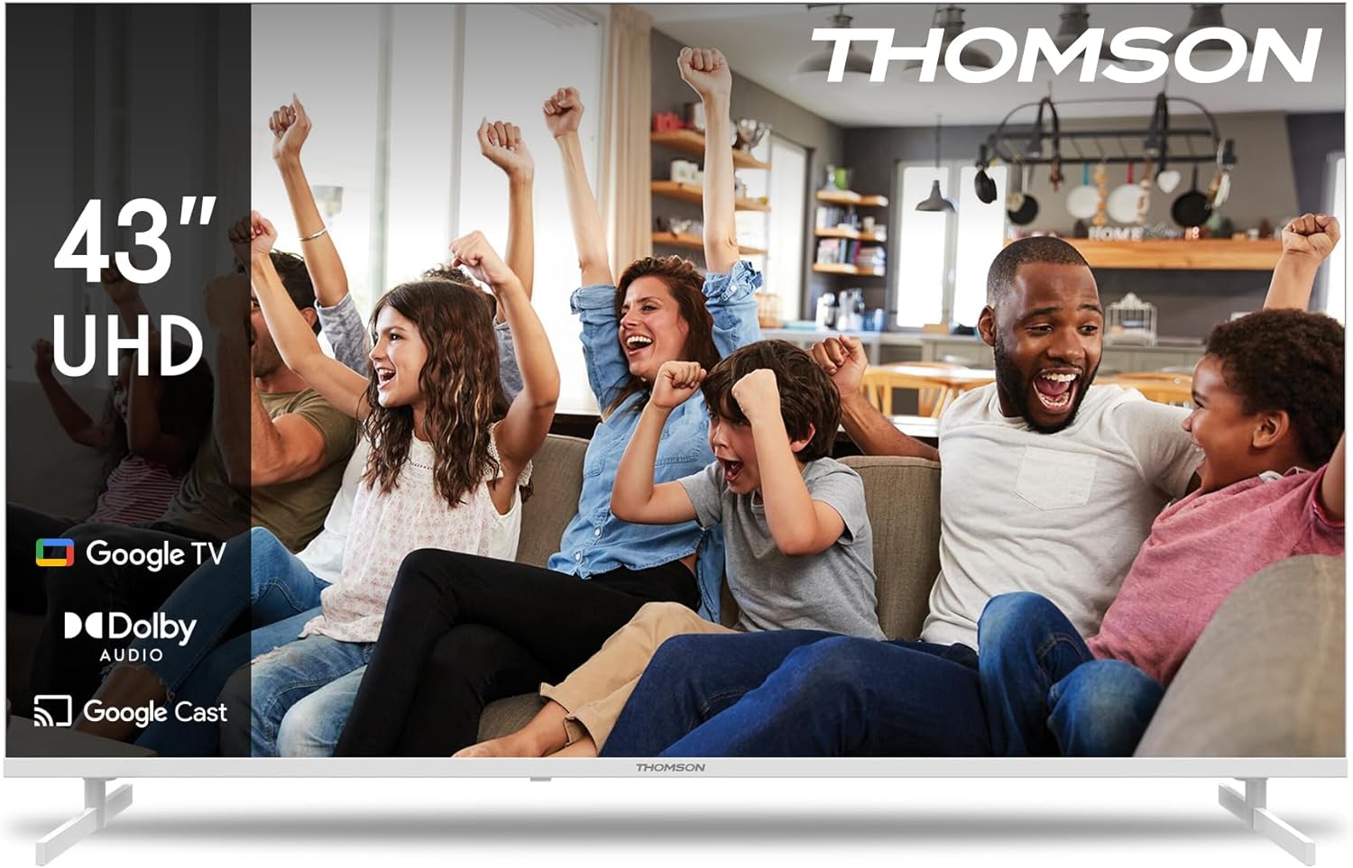Thomson 43 Inch (109cm) 4K Ultra HD White Smart Google TV, Wi-Fi, Dolby Audio, HDR10, Bluetooth 5.1, Triple-Tuner (Cable/Satellite/Antenna), HDMI, CI+, A+ Panel - 43UG4S14W