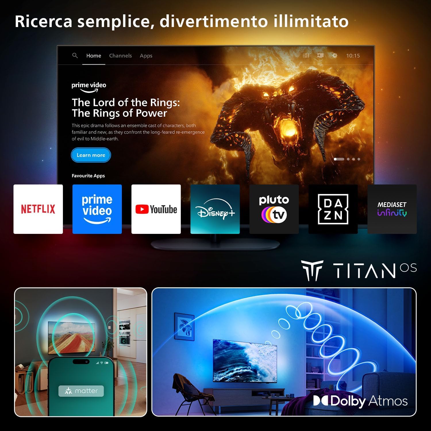 Ambilight 43PUS8200 4K LED Smart TV - 43-Inch Display with Titan OS Platform, Pixel Precise Ultra HD and Dolby Atmos Sound - Works with Alexa and Google Voice Assistant
