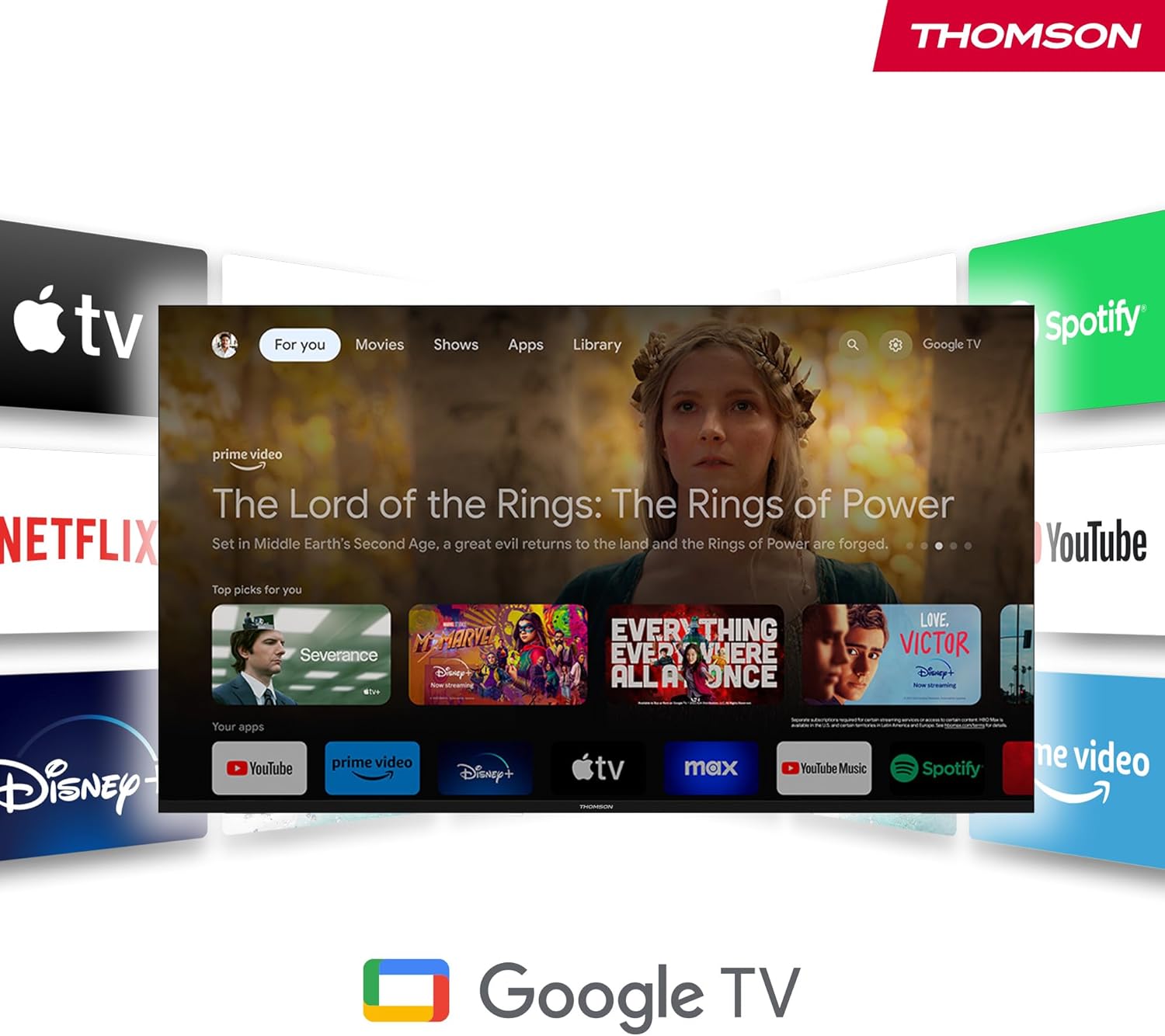 Thomson 43 Inch (109cm) 4K Ultra HD White Smart Google TV, Wi-Fi, Dolby Audio, HDR10, Bluetooth 5.1, Triple-Tuner (Cable/Satellite/Antenna), HDMI, CI+, A+ Panel - 43UG4S14W