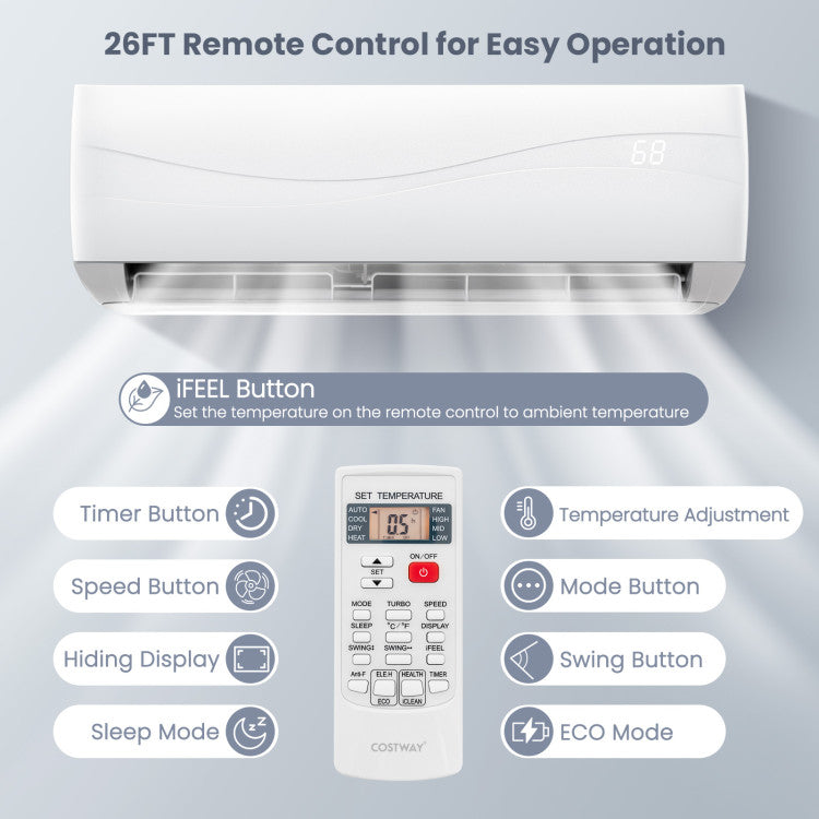12000 BTU 17 SEER2 208-230V Ductless Mini Split Air Conditioner and Heater