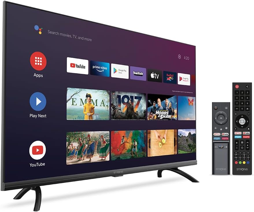 Strong - Smart TV 40″ (100 cm) Full HD SRT40FD5553 - with Android TV - Outstanding Picture Quality - Triple Tuner - 3 HDMI Ports (1 ARC) + 2 USB Ports + AV + Antenna/Satellite Input - Black
