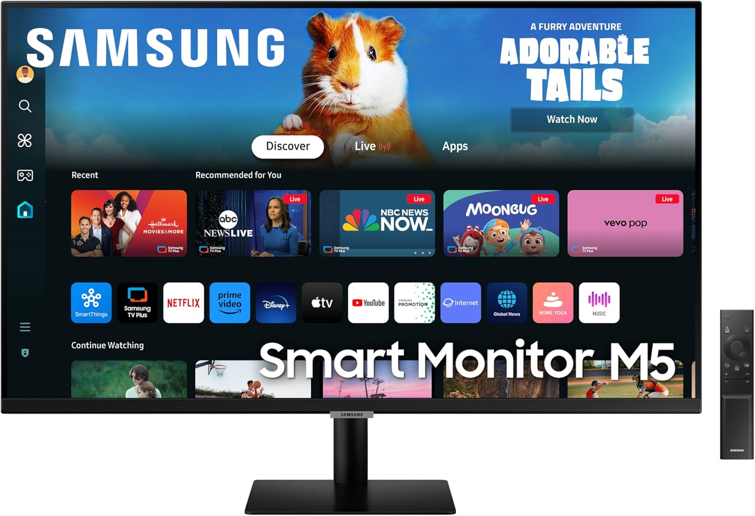 Smart Monitor M5 (S32DM502), Flat 32'', 1920x1080 (Full HD), Smart Hub with Streaming Apps, Office 365, Gaming Hub, Built-in Speakers, Remote Control, Wi-Fi, HDMI, USB