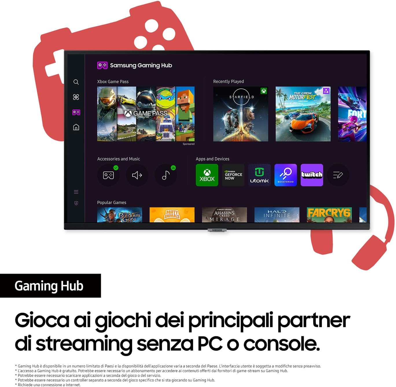Smart Monitor M5 (S32DM502), Flat 32'', 1920x1080 (Full HD), Smart Hub with Streaming Apps, Office 365, Gaming Hub, Built-in Speakers, Remote Control, Wi-Fi, HDMI, USB