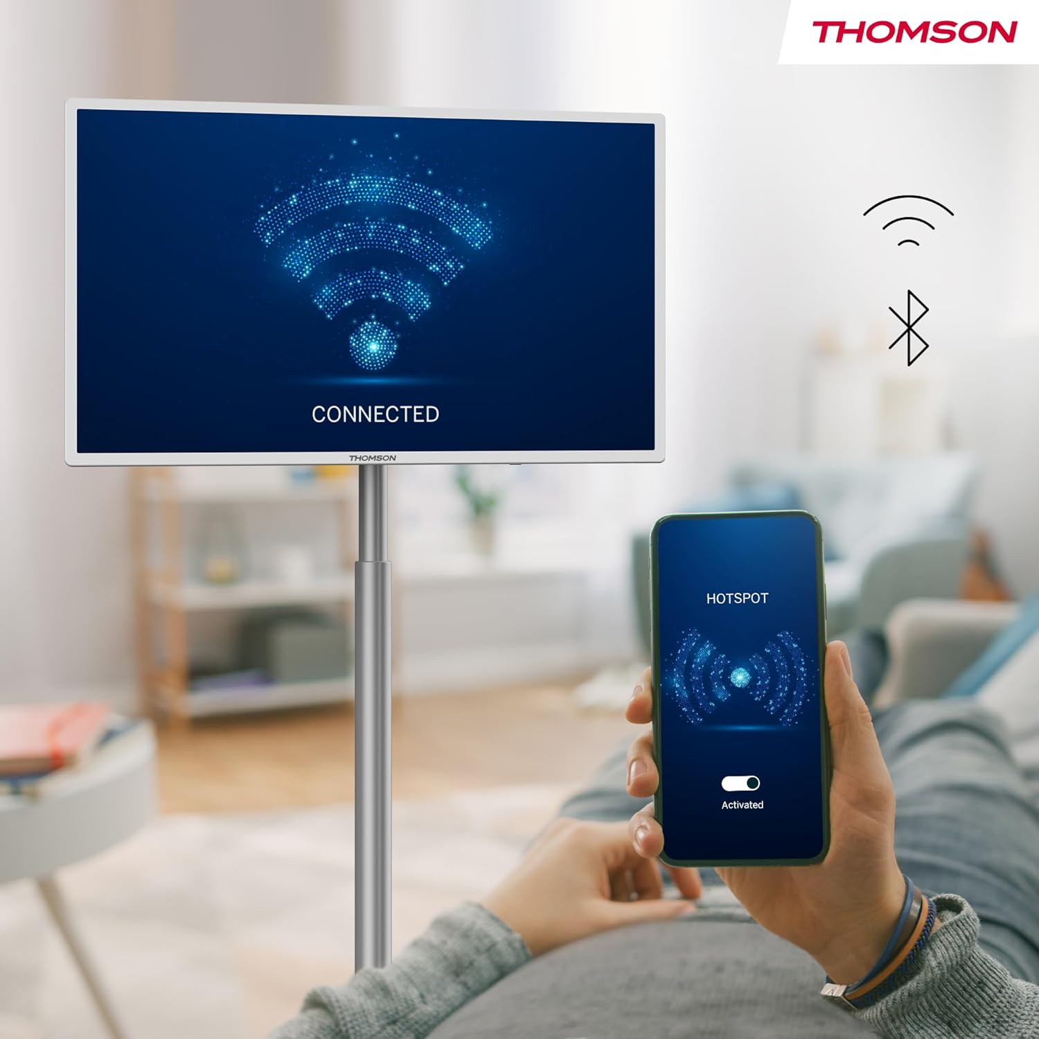 Thomson Go 32-Inch TV (81 cm), TV Android Portable - HD Ready (1366x768), Voice Control, Bluetooth 5.1, Wi-Fi, hotspot function, battery life up to 4 hours