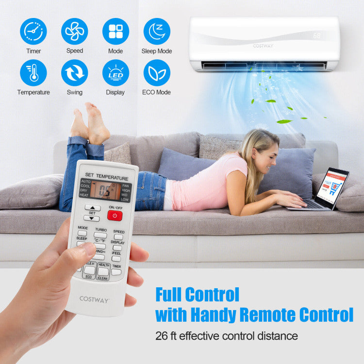 9000 BTU 17 SEER2 208-230V Ductless Mini Split Air Conditioner and Heater