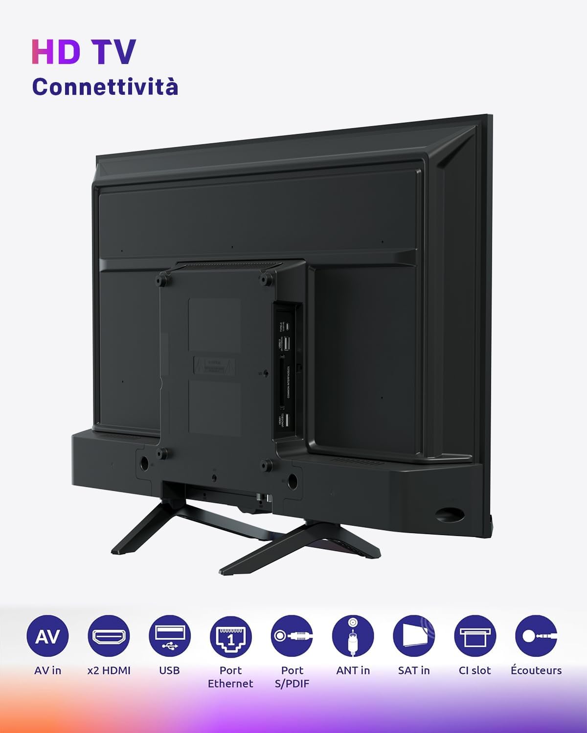 Strong SRT32HG4723C 32'' TV HD - DVB-S2/C/T2, 12V Ideal for Camper, Kitchen, Bedroom, or Boat, 2 HDMI Ports (1 ARC) + 1 USB Port + Mini-AV + Antenna/Satellite Input - Black