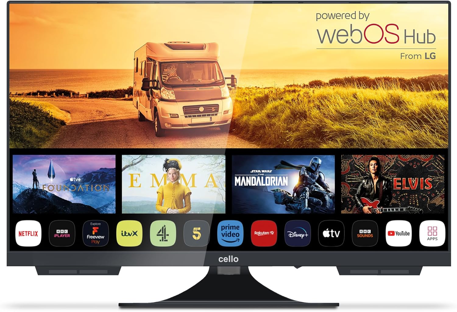 Cello C2224WS 12 Volt 22 Inch Traveller Smart TV Frameless Ultrafast WebOS, Speaker Pitch Perfect Bluetooth, Netflix, Compact TV for Camper and Truck