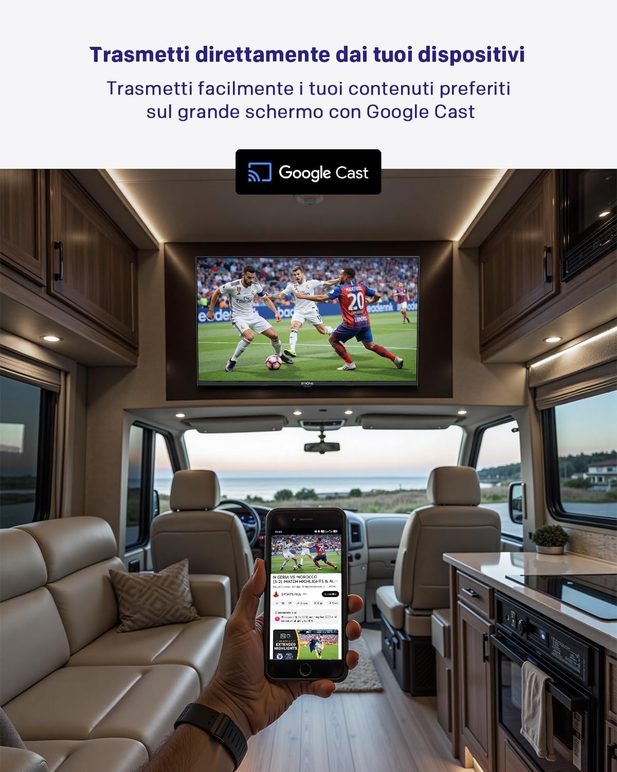 Strong SRT32HG4723C 32'' TV HD - DVB-S2/C/T2, 12V Ideal for Camper, Kitchen, Bedroom, or Boat, 2 HDMI Ports (1 ARC) + 1 USB Port + Mini-AV + Antenna/Satellite Input - Black